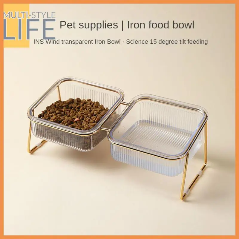 

Protects Cervical Neck Cats Plates Stand Transparent High Foot Cat Bowl Easy To Clean Food Container Oblique Mouth Rose Gold
