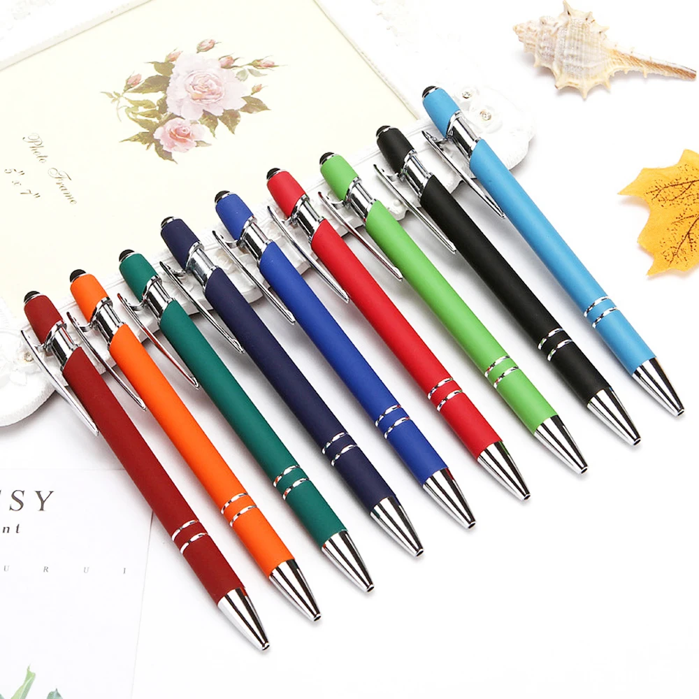 

10Pcs/Lot 2 In 1 Metal Capacitive Universal Touch Screen Stylus For iPad iPhone Ballpoint Pens Office School Writing Stationery