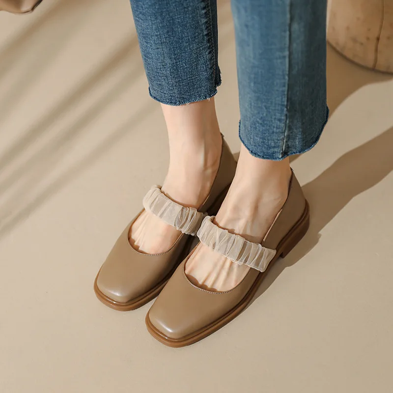 

Mujer Sapato22 Spring New Retro Thick Lowheeled Shoes Square Toe with Mary Jane Shoes Simple Soft Leather Women Shoes Explosive