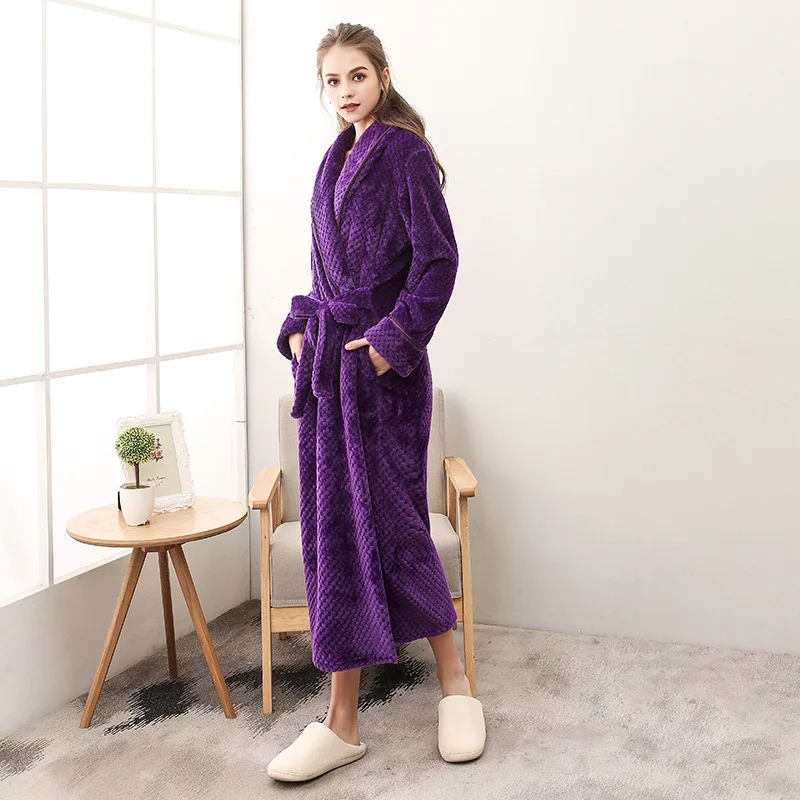 Winter Bathrobe For Couple Men's bathrobe Flannel Thick Robe Long Sleeve Soft Warm Sleeping Clothing Homewear Nightgowns