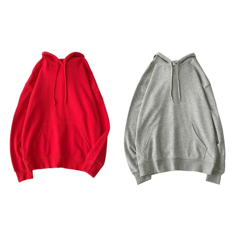

2Pcs Women Winter Hoodies Warm Oversized Unisex Couple Sweatshirts Harajuku Hooded Men Hoody Tops XXXL Red & Light Gray