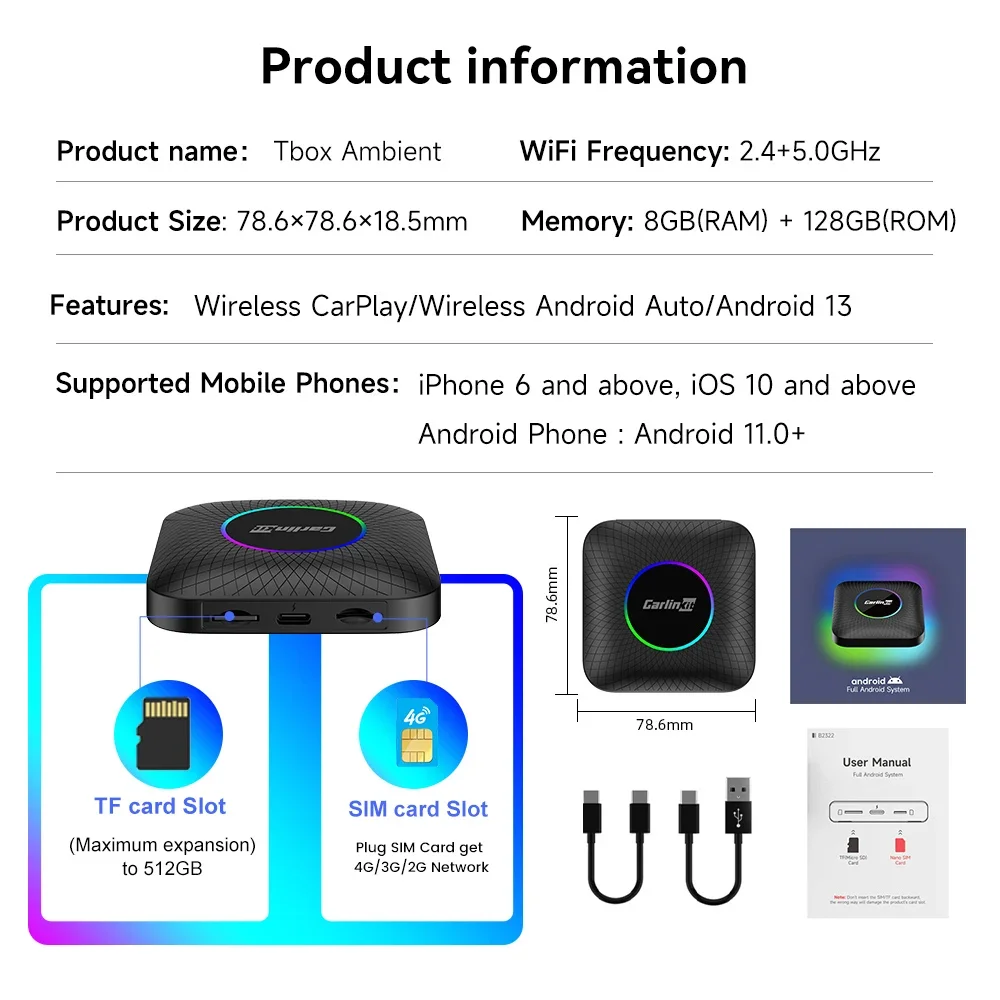 Новое поступление Carlinkit 8G + 128 ГБ Android 13 Система carplay авто стерео Youtobe Netflix