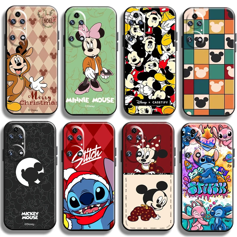 

Disney Mickey Mouse Stitch Phone Case For Huawei P50 P50 Pro Back Cover Funda Soft Full Protection Coque Shell Black