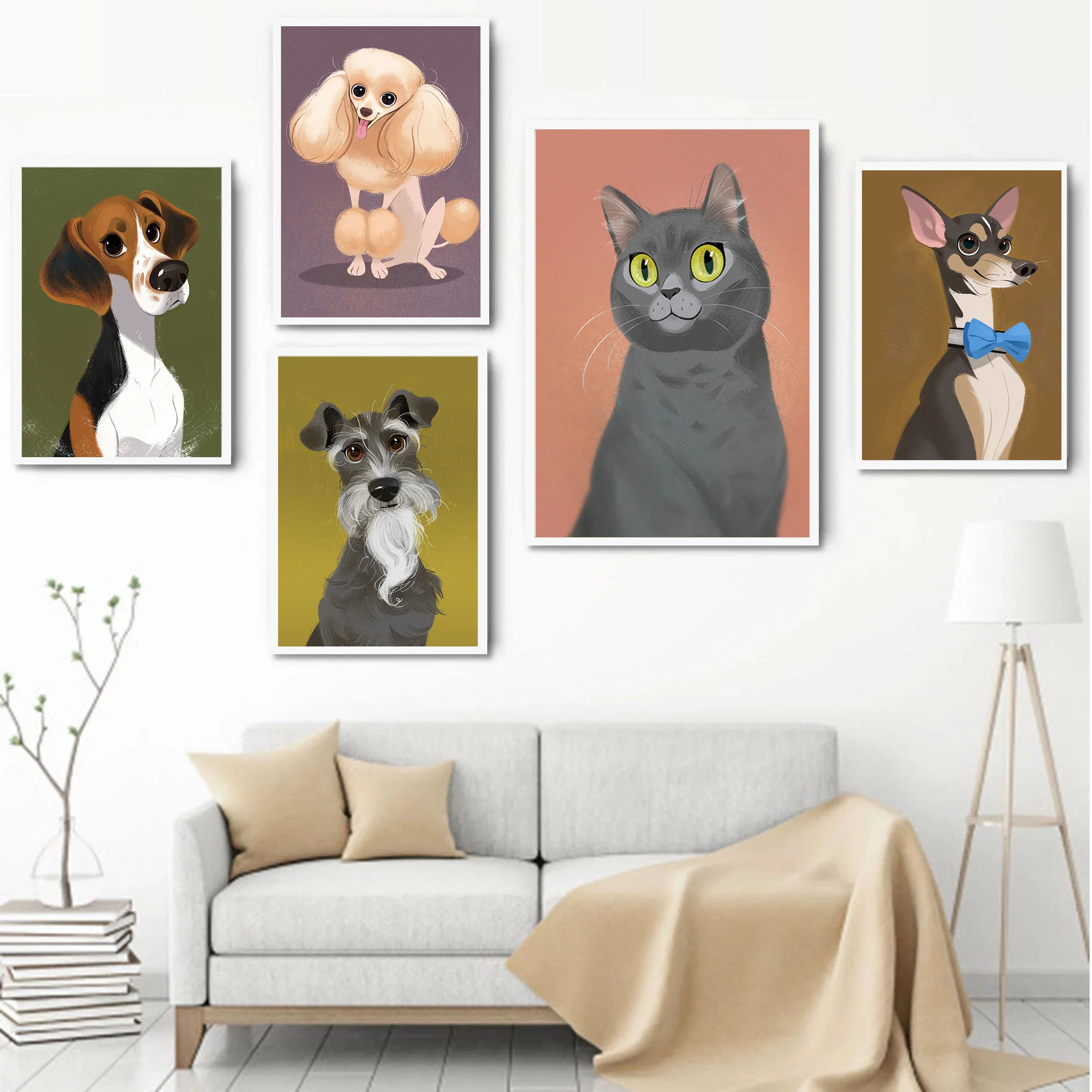 

Милые и забавные холщовые постеры с изображением собаки и кота и картины с высокой четкостью для гостиной и спальни, украшение для дома