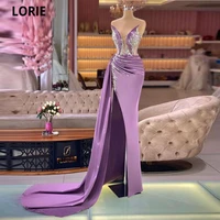 lorie formal slit prom dresses 2022 off shoulder satin mermaid robes de soir%c3%a9e princess homecoming glitter sequins evening gowns