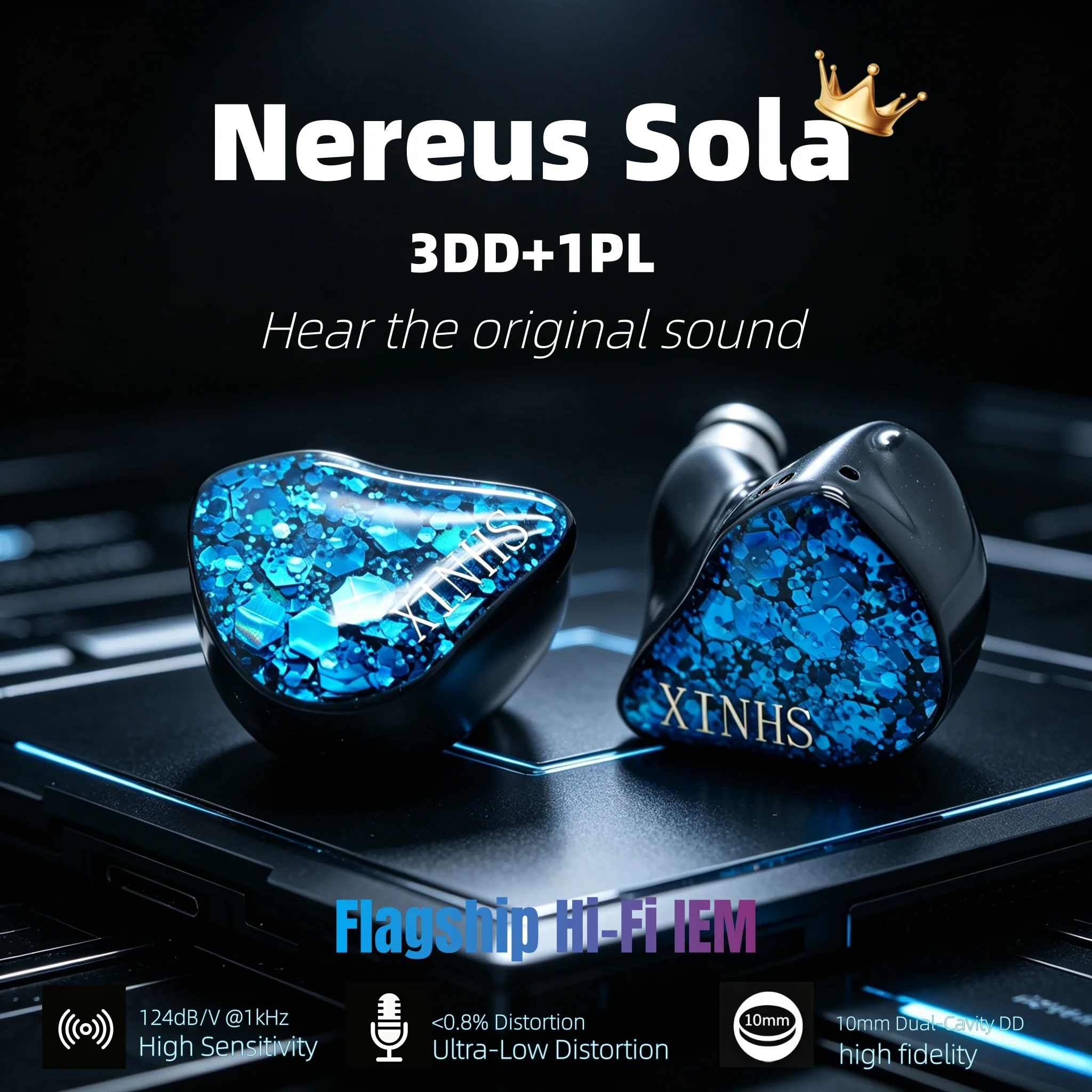 Фото XINHS Nereus Sola HiFi IEM с несколькими динамическими излучателями, графеновой LCP диафрагмой, 3.5 мм, 2-контактный, с низким уровнем искажений, подходит для игровых энтузиастов №1