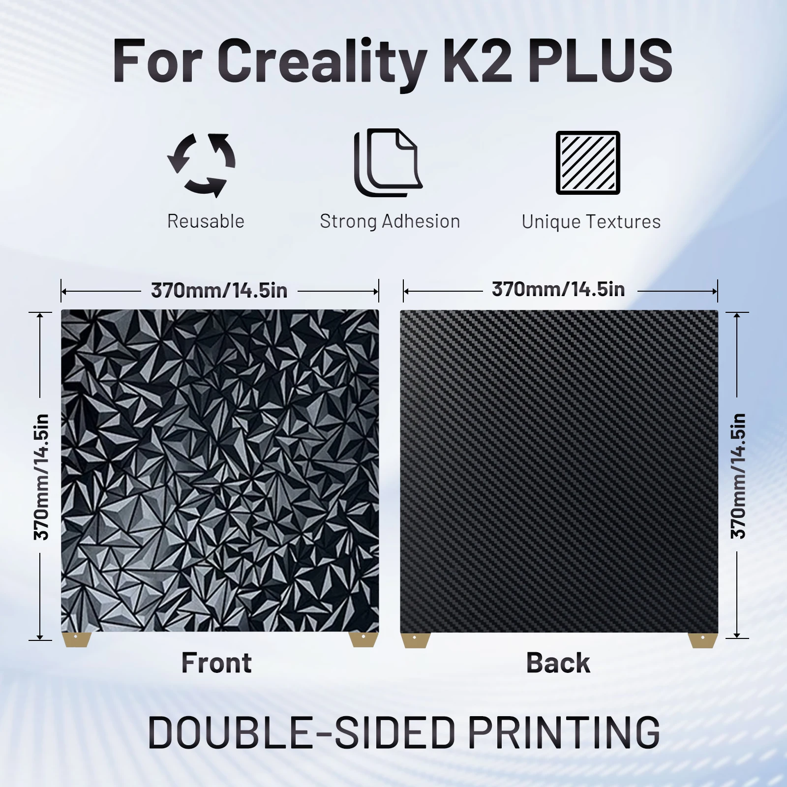 Фото Для Creality K2 PLUS сборная пластина Текстурированная PEI Smooth PEO PET 370x370 мм Пружинный стальной лист Для Creality k2 Plus Combo Heat Bed №3