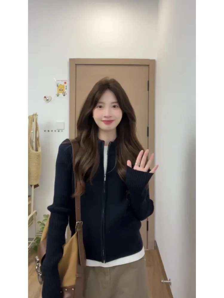 Корейский облегающий свитер на молнии в стиле ретро мягкий свободный женский