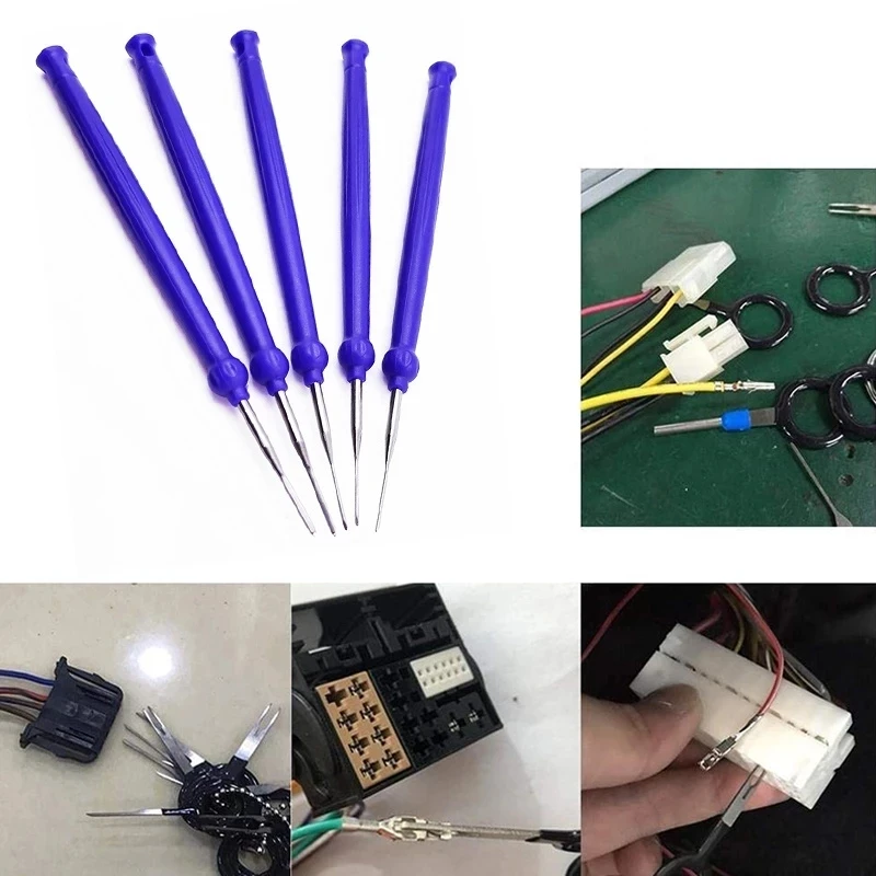 

New Hot 5pcs Car Plug Terminal Removal Tool Pin Needle Retractor Pick Puller Repair Electrical Remove Wire Puller Hand Tools Kit