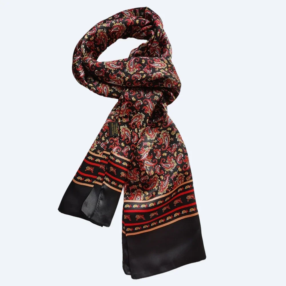 Мужской 100% шелковый шарф Пейсли Винтажный Длинный двухслойный шейный платок