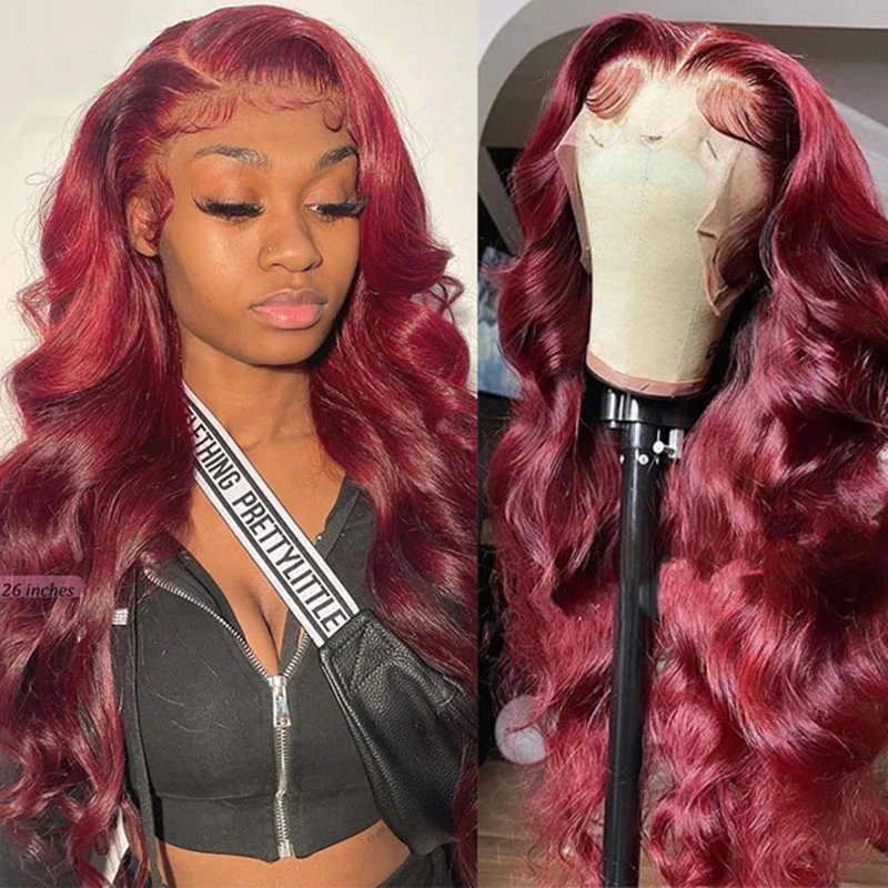 

Body Wave Lace Front Wigs For Women Red Burgundy Synthetic Wigs Lace Front Wig Pre-Plucked Red Hair Wigs 99J Cosplay Red Wig