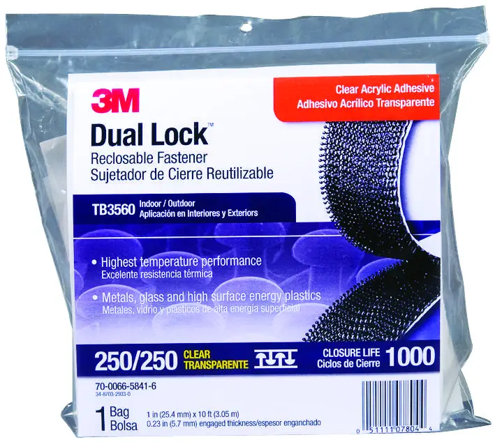 

3M TB3560. DUAL LOCK RECLOSABLE FASTENER, CLEAR, 25.4MM