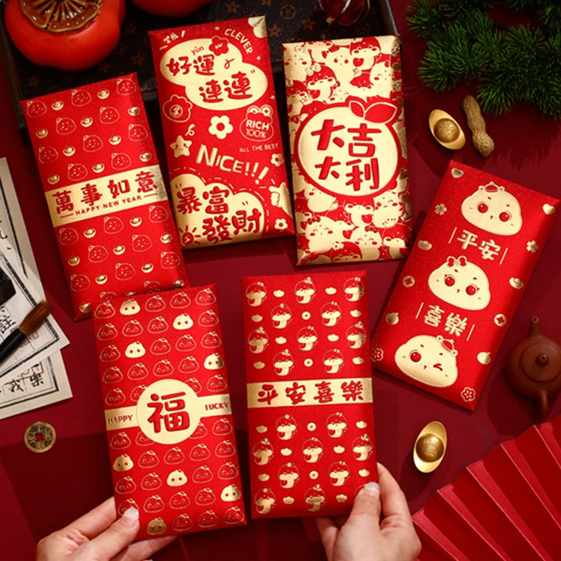 6 шт. новогодние красные конверты в китайском стиле весенний фестиваль