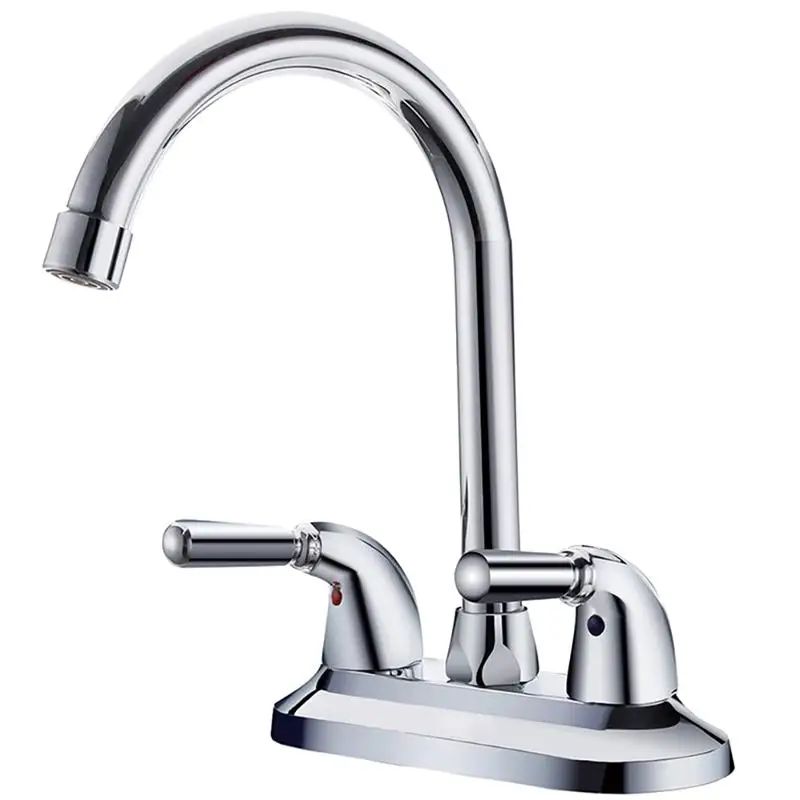 

1pc Household Kitchen Bathroom Double Hole Double Switch Faucet (Steel Color)