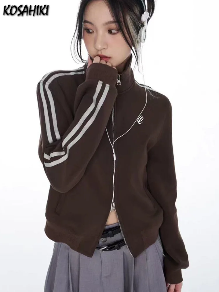 

Y2k Aesthetic Crop Jackets Women Harajuku Stand Collar Korean Coats Fashion New Streetwear Embroidery All Match Vintage