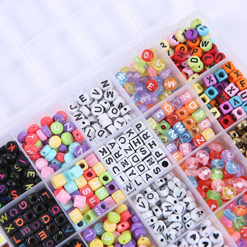 24 Grid Bead Set Box Acrylic Mixed Color Alphabet Letter Cube Spacer Loose Bead For Bracelet Necklace Jewelry Making Accessories
