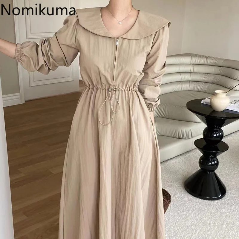 

Платье Nomikuma для женщин, весна-осень 2022, тонкая туника на завязках, простой Vestido Feminino, элегантное модное женское платье