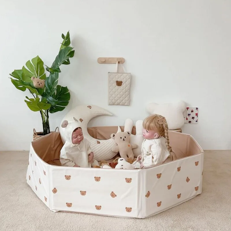 

Baby Playpen Nordic Style Cartoon Bear Olive Pattern Ball Pool Ocean Pool Multifunctional Baby Indoor Sand Basin Swimming Pool