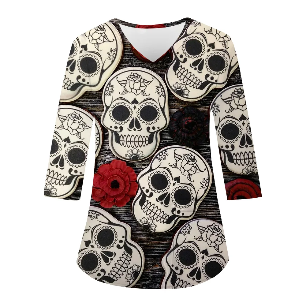 Женская медицинская форма медсестры с принтом Хэллоуина скраб рукавами 3/4 блузка