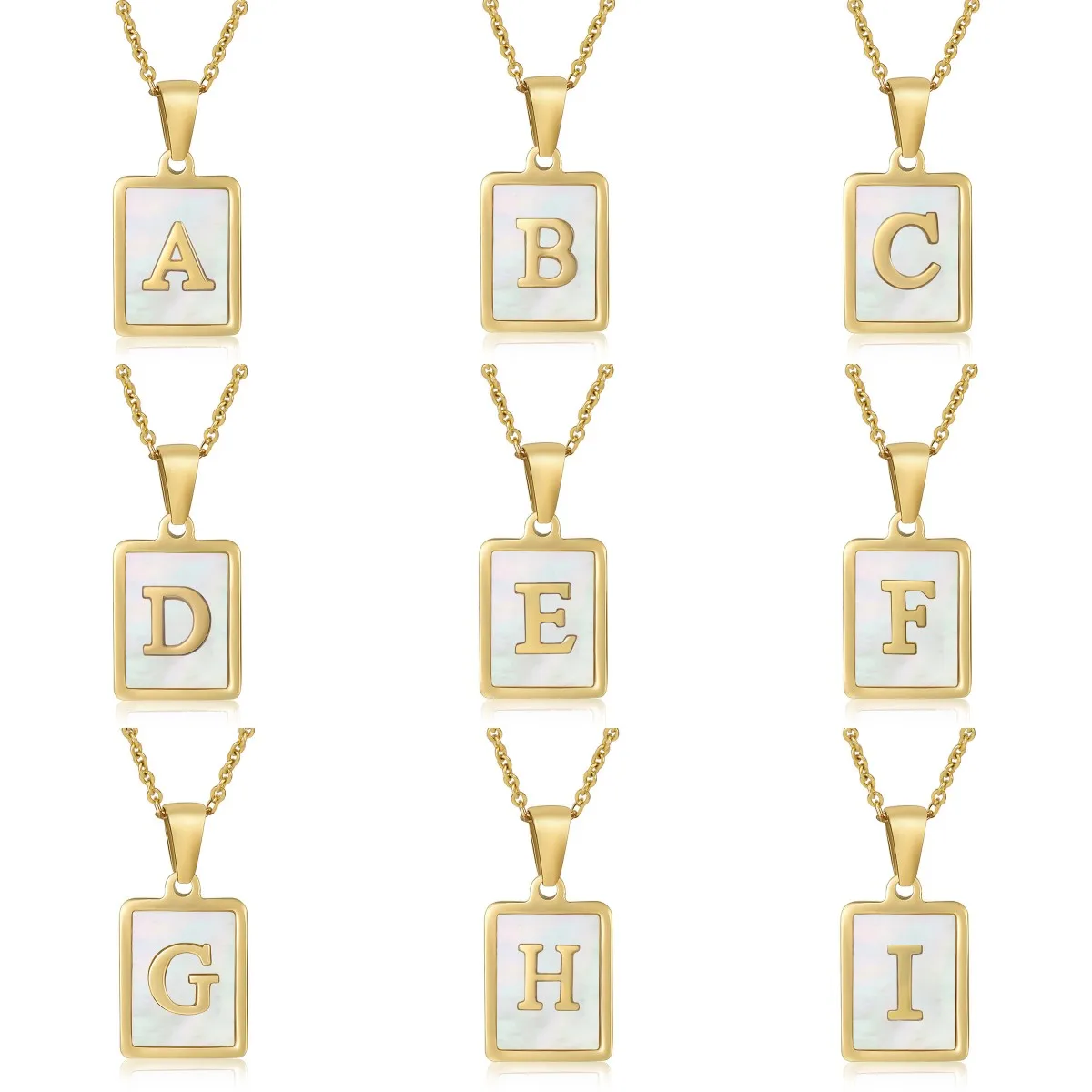 Personalized Square Shell Letter Necklace for Women Gold Stainless Steel Custom Name Initials Pendant Necklace Jewelry Wholesale