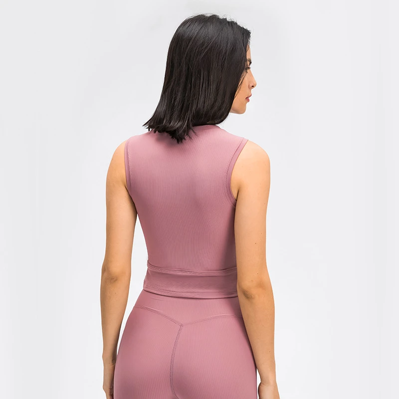 Ribbed Tops Women Summer Yoga Sports Vest Fitness Crop Top Push Up Tight Sexy Underwear With Chest Pads Gym Workout Sportswear