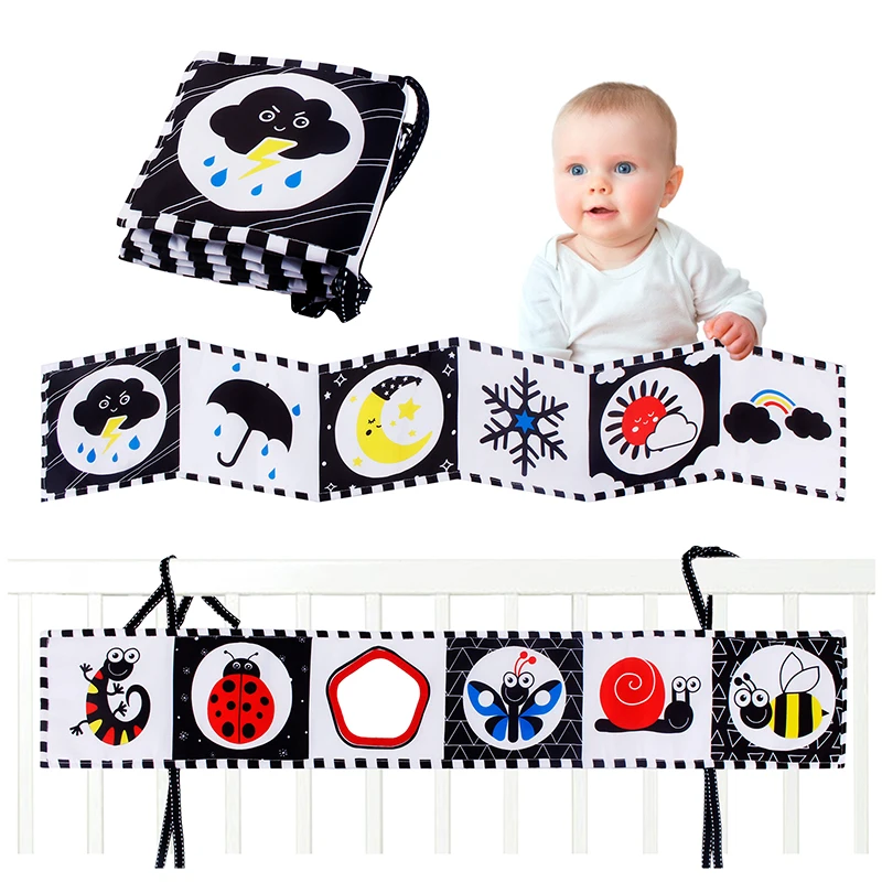 

Черно-белый высококонтрастный сенсорный бампер для детской кроватки, Мягкая книга, Игрушки для раннего развития новорожденных