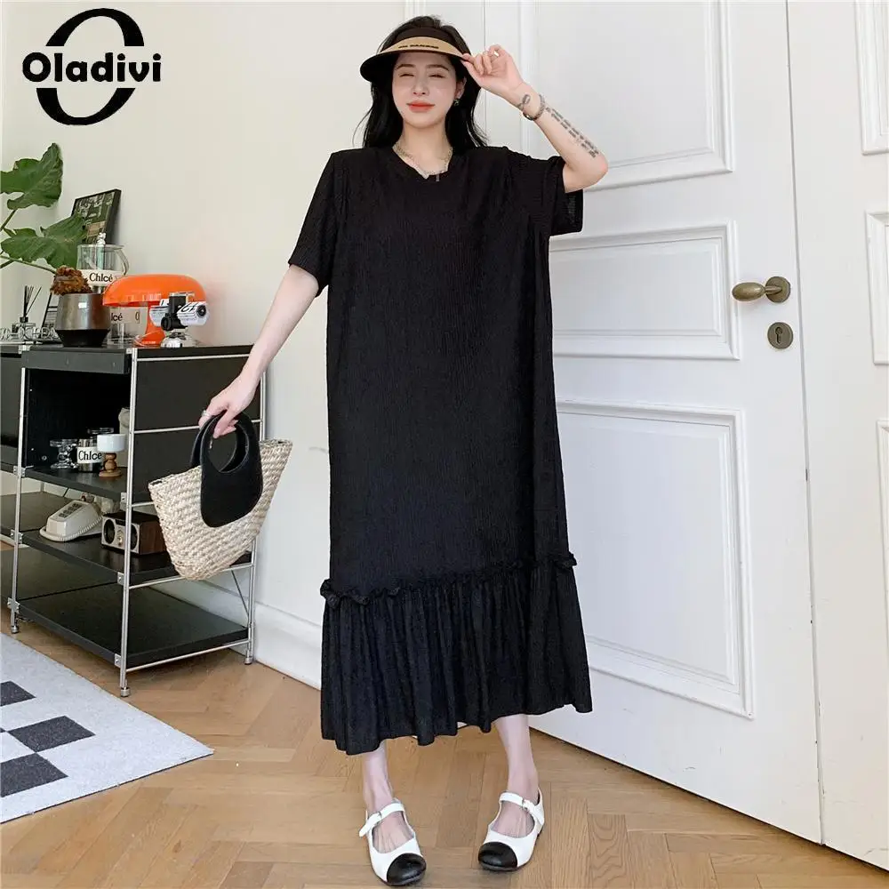 

Oladivi Большой размер женское повседневное свободное платье 2023 Летние Новые однотонные Длинные платья Женская одежда оверсайз Туника халат 6729