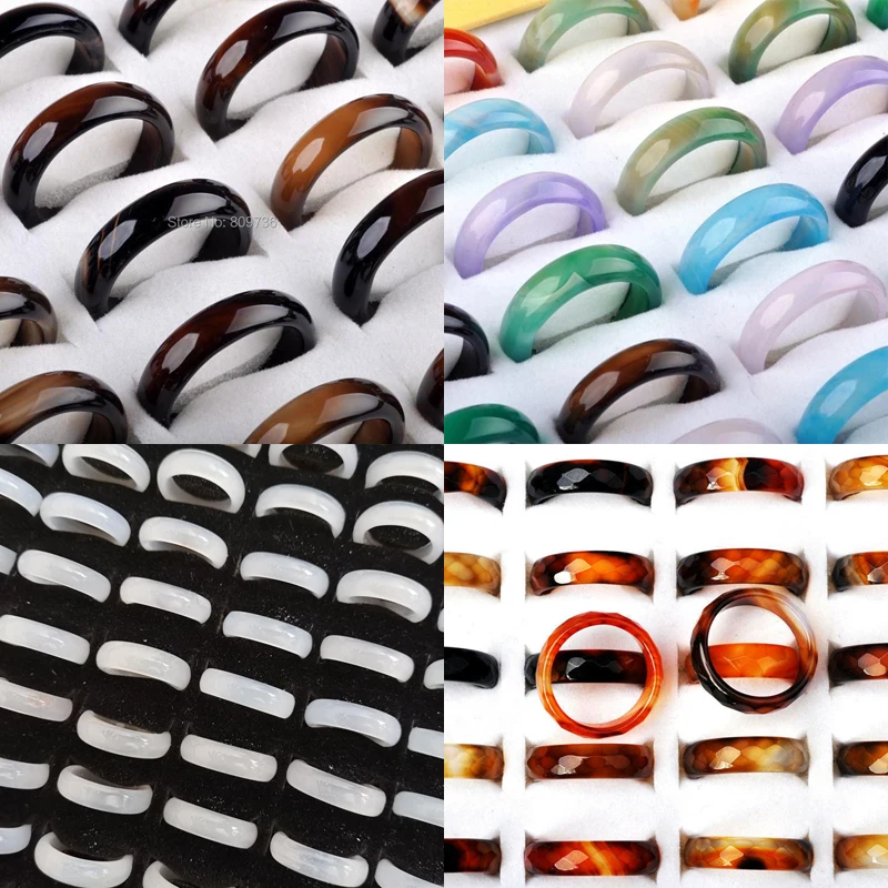

NEW 50Pieces Women's Fashion Rings Coffee White Colorful Agate Jewelry Bands Wholesale Lot Party Gifts Wholesale