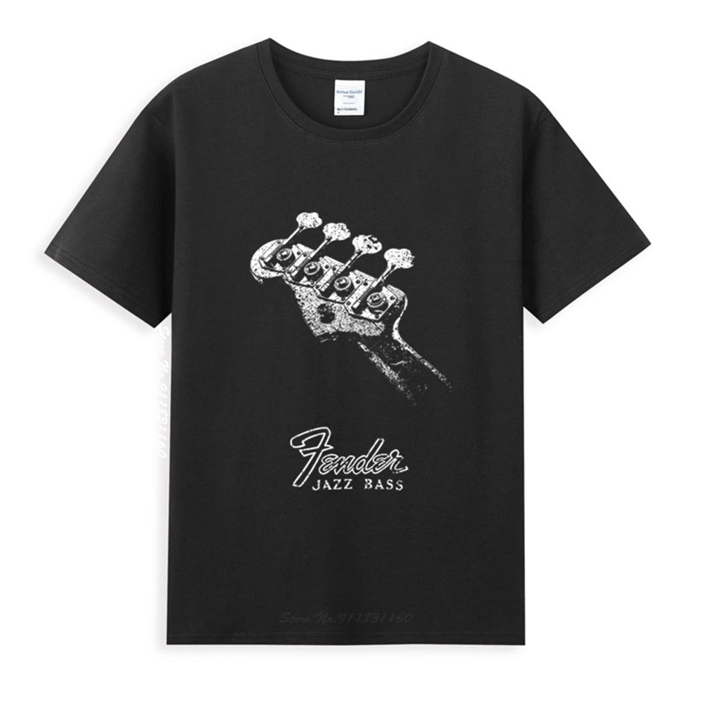 

Fender Jazz Bass Guitar Logo Classic Black T-Shirt Newest Summer Men's Short Sleeve Popular Tees Shirt Tops
