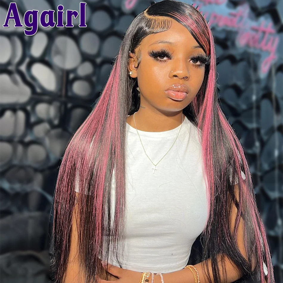 

Highlight Pink 13x4 Straight Lace Front Human Hair Wigs HD Transparent Lace Frontal Wigs for Women Brazilian Remy Straight Wigs