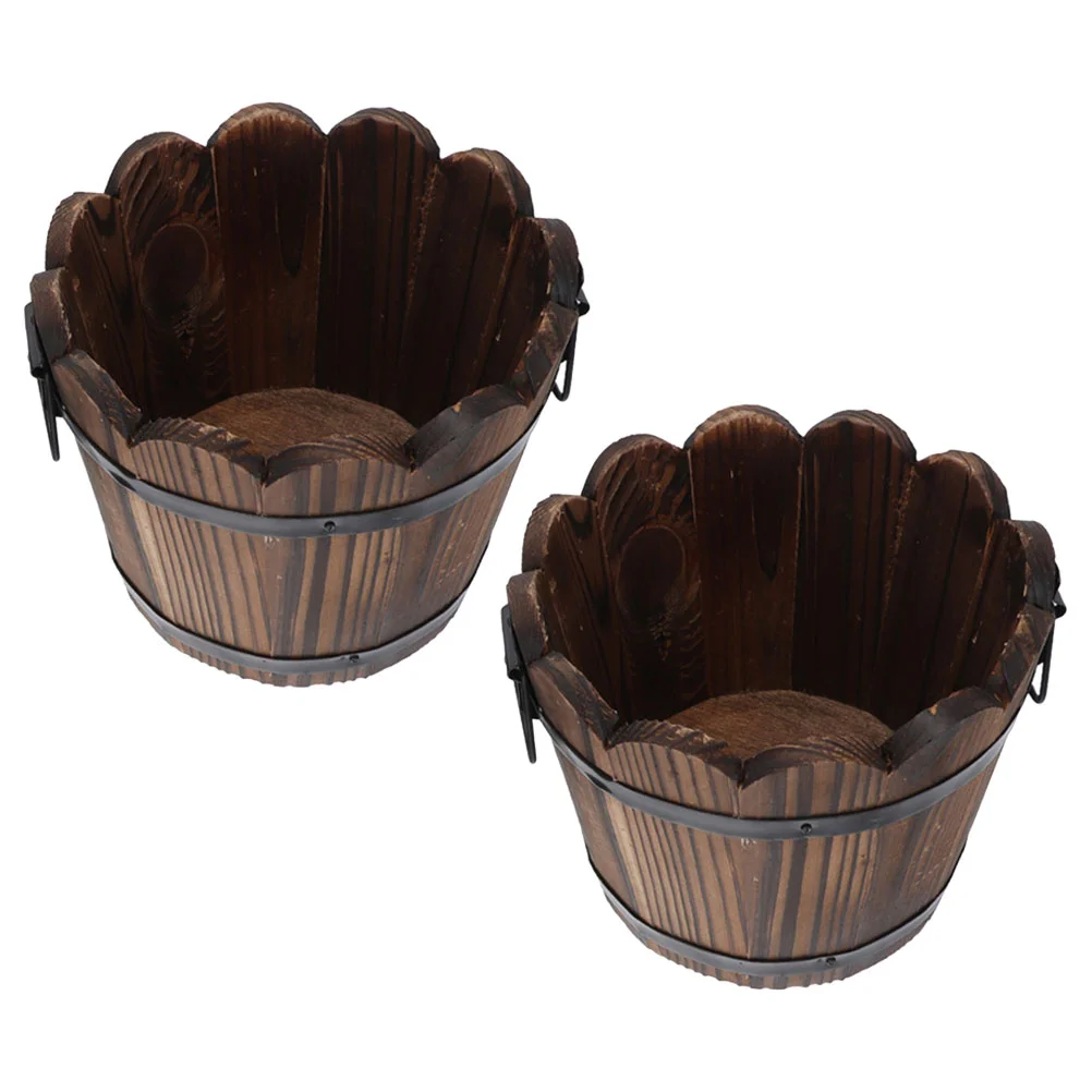 

2 Pcs Carbonized Wood Flowerpot Pots Indoor Planters Container Houseplant Garden Supply Chinese Fir Whiskey Barrel Decor