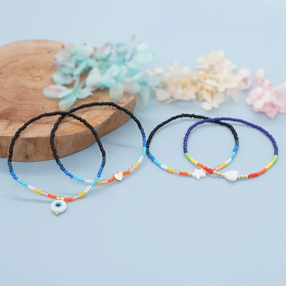Go2Boho Воздушная браслетка со звездой, сердцем и оберегом от сглаза для женщин, цветные градиентные маленькие бусины, модные ювелирные изделия.