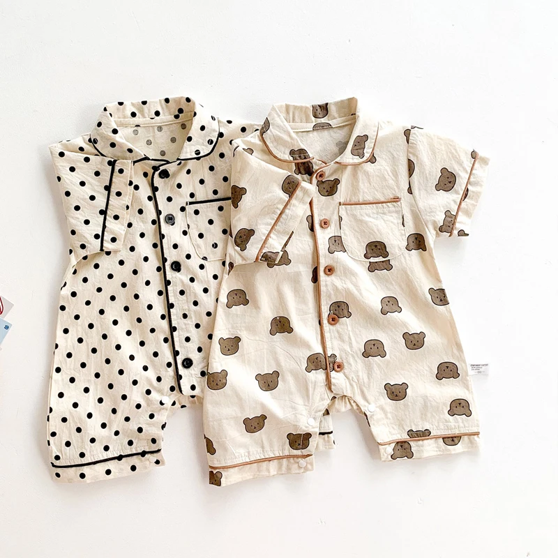 

0-2Y Short Sleeve Cartoon Bear Baby Boy Romper Newborn Baby Girl Clothes Infant Pajamss Short Soft Cotton Sleepwear Jumpsuit