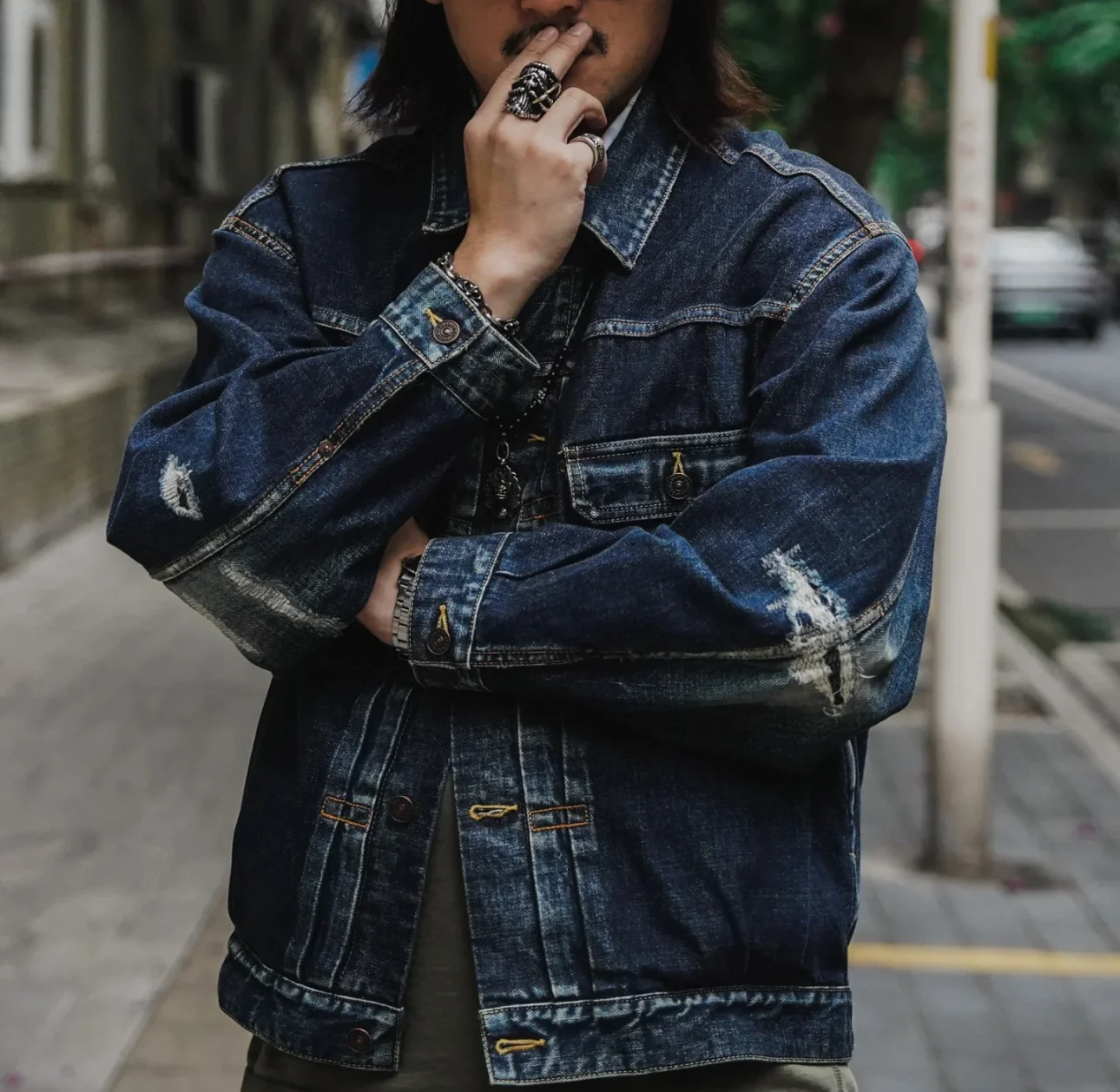 Мужская джинсовая куртка visvim kofu SS 101XX JKT DMGD окрашенная в грязь