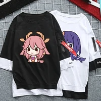 the new game genshin impact anime surrounding red streamer t shirt two dimensional comfortable summer cotton short sleeved