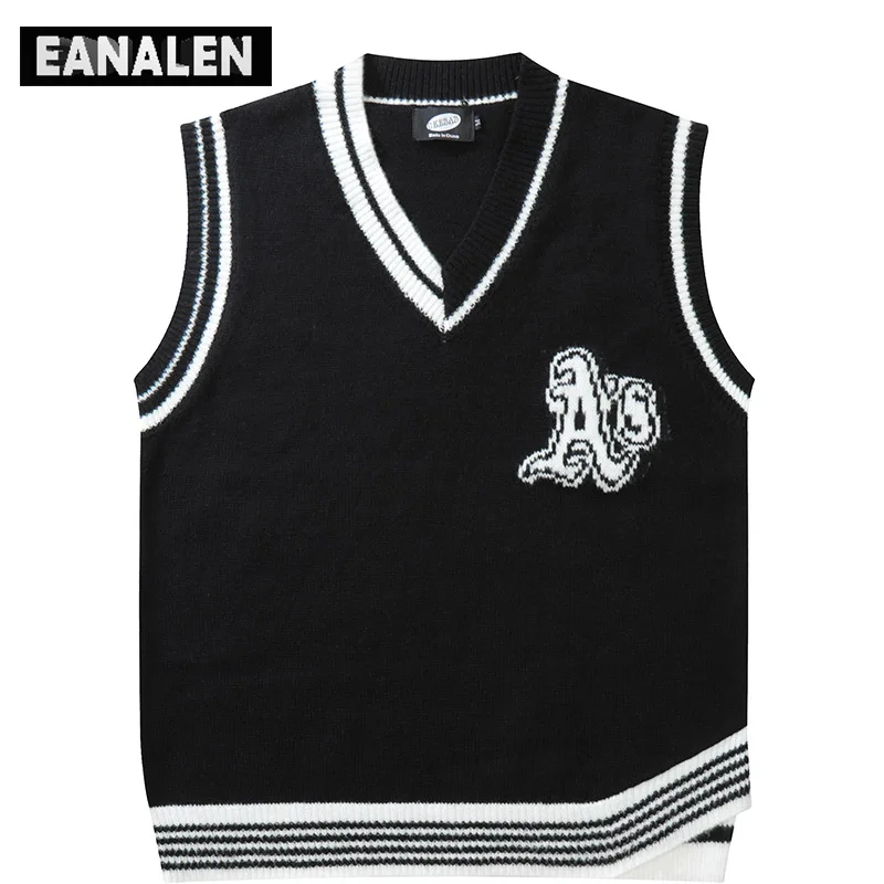 

Harajuku Retro College Boyfriend Wind Jumper Knit Sweater Vest Korean Striped Sleeveless Sweater Grandpa Ugly Sweater Women Y2K