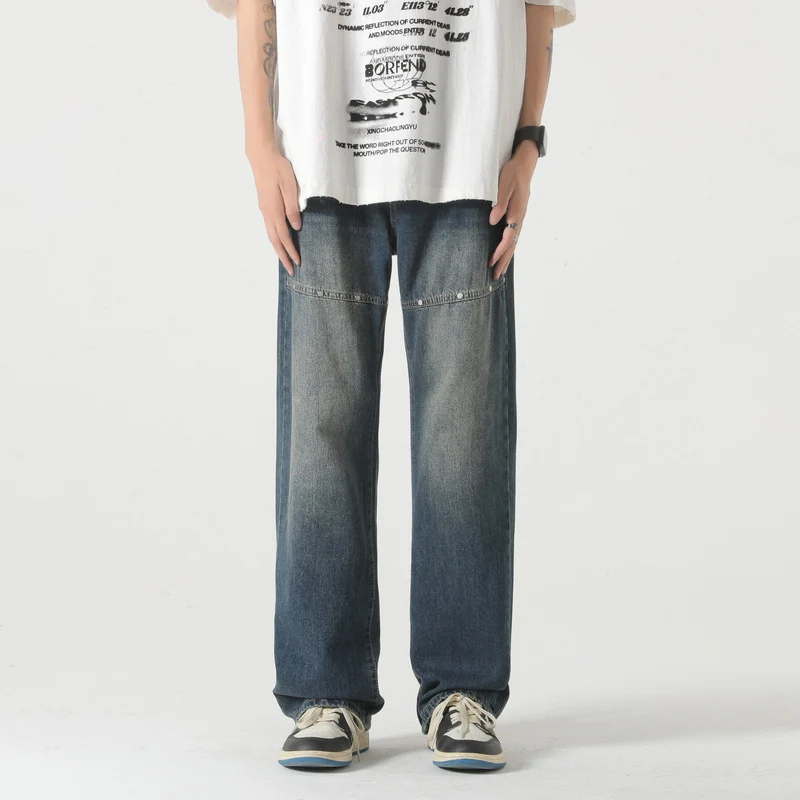 

Джинсы TFETTERS Y2k мужские с заклепками, однотонные мешковатые винтажные прямые штаны, модная Уличная Повседневная одежда, лето 2023