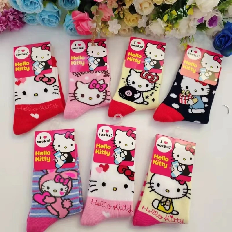 

Милые хлопковые носки Sanrios с рисунком Hello Kitty для девочек 2-12 лет