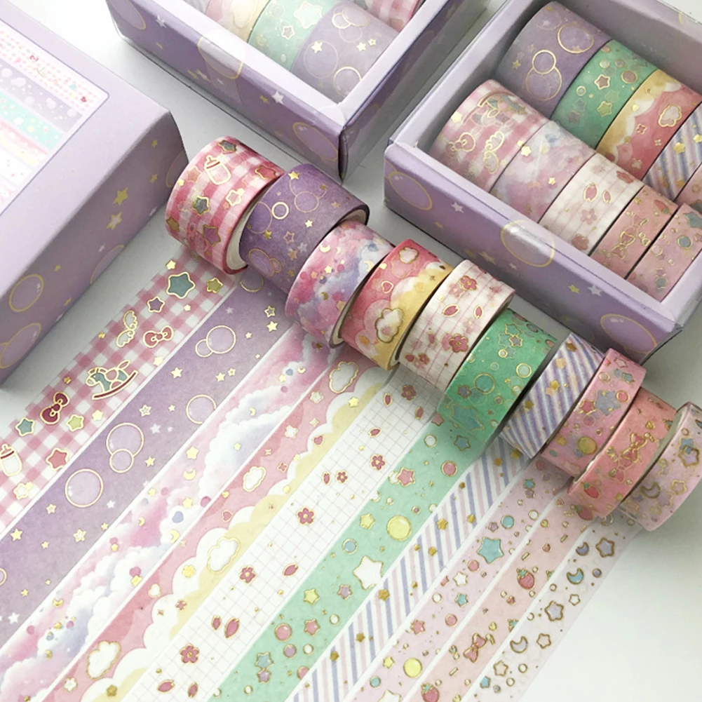 

10rolls Washi Tape Set Wrapping Hot Stamping Removable DIY Craft Gift Art Supplies Sticker Home School Stationery Multi Pattern