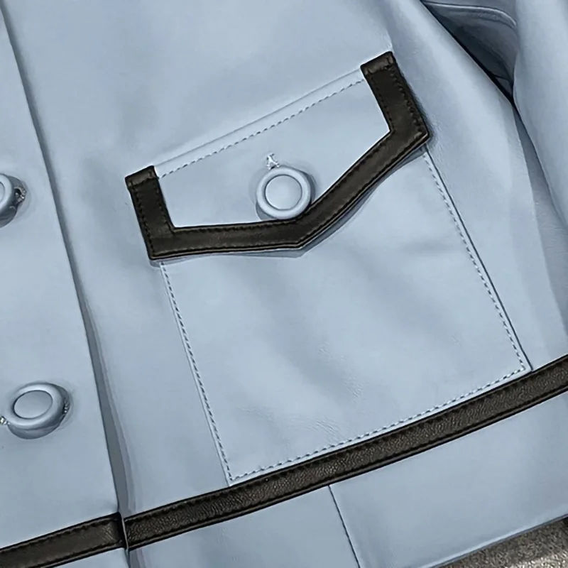 Women's Leather Jackets Crop Sheepskin Leather Coats Single-Breasted Button Motorcycle Biker Jackets 2022 New Autumn TF4801