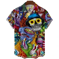 hawaii loose shirt 3d printed skull mens shirt short sleeved street clothes casual lapels buttons large beach top summer