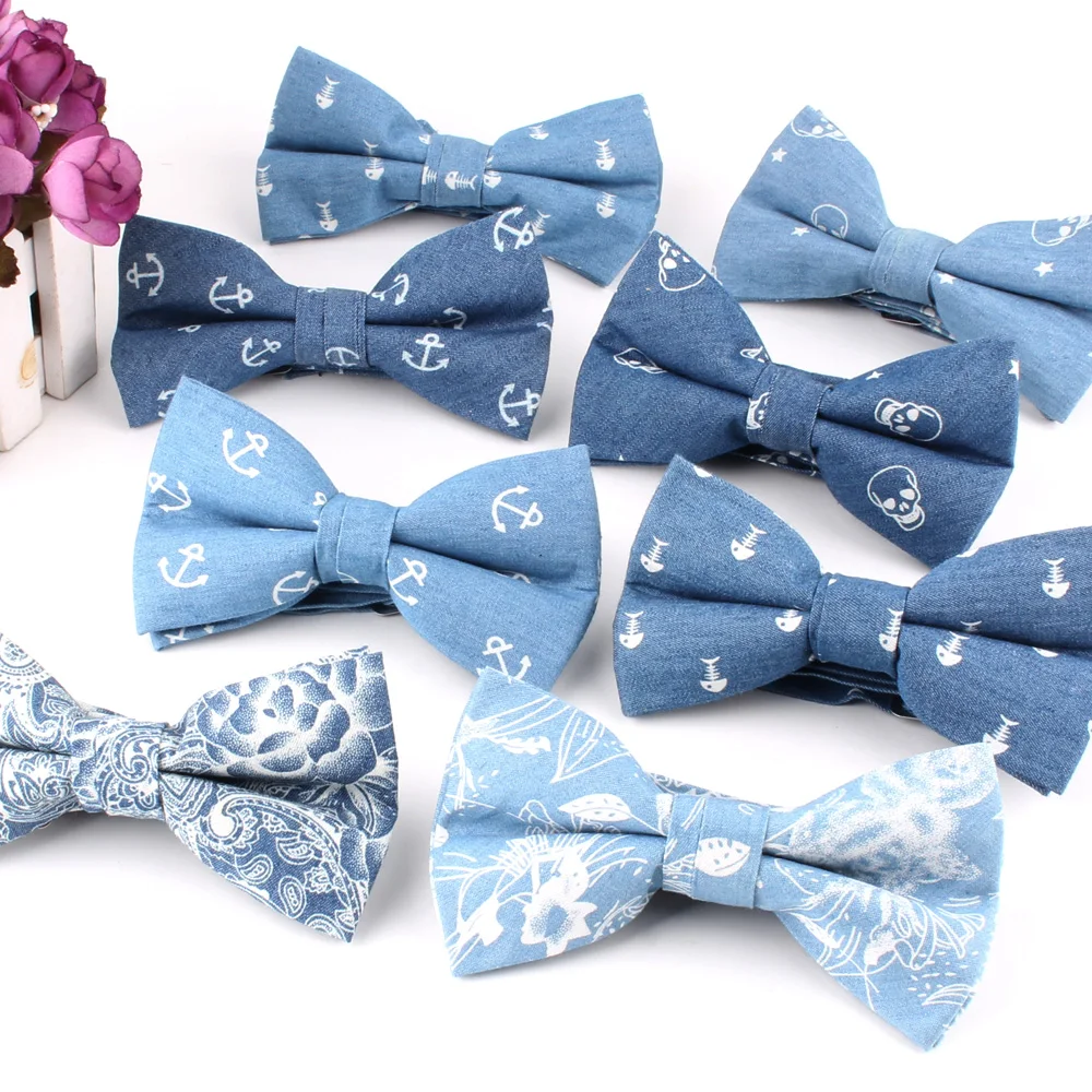 

Jeans Bow tie For Groom Fashion Denim Bow tie For Men Women Bow knot Adult Wedding Bow Ties Cravats Blue Groomsmen Floral Bowtie