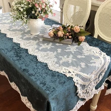 Serviette de Table en fil de dentelle Rose, couvre lit romantique, hôtel, brodé, transparent, pour meuble TV  (2)