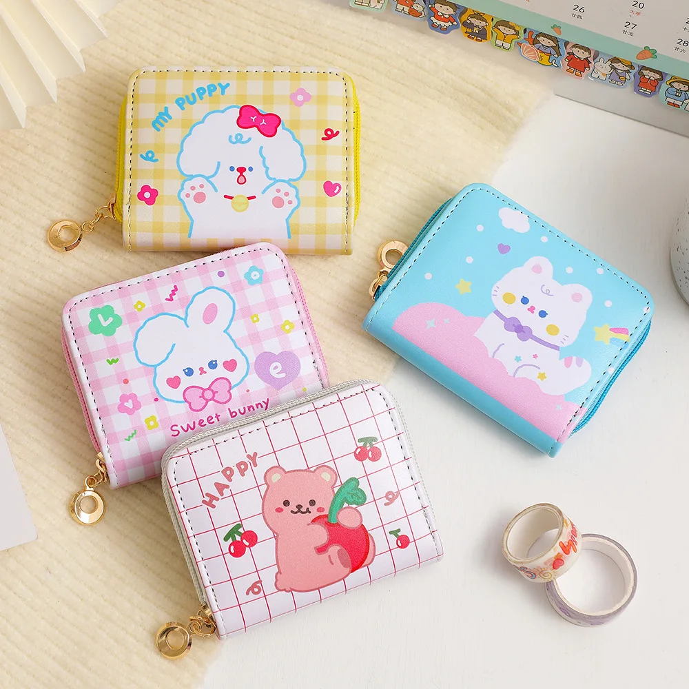 

New Women's Wallet Cute Short Purses Leather Small Handbags Girls Money Bag Card Holder Student Multi-cards Case