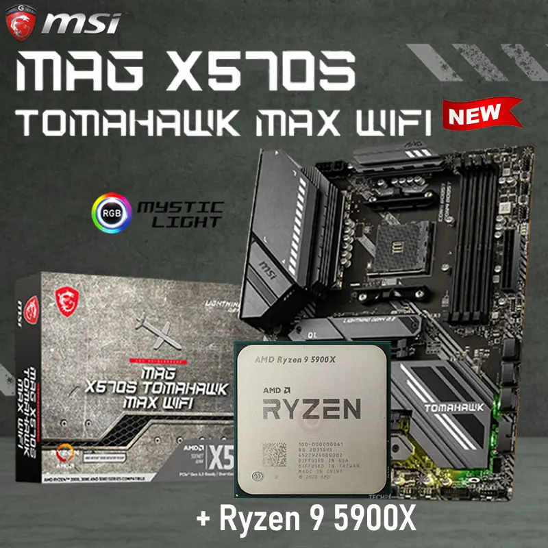 

Kit Ryzen 9 5900X + AM4 MSI MAG X570S TOMAHAWK MAX WIFI Motherboard Set DDR4 128GB PCI-E 4.0 M.2 GAMING Placa-Mãe ATX AMD X570