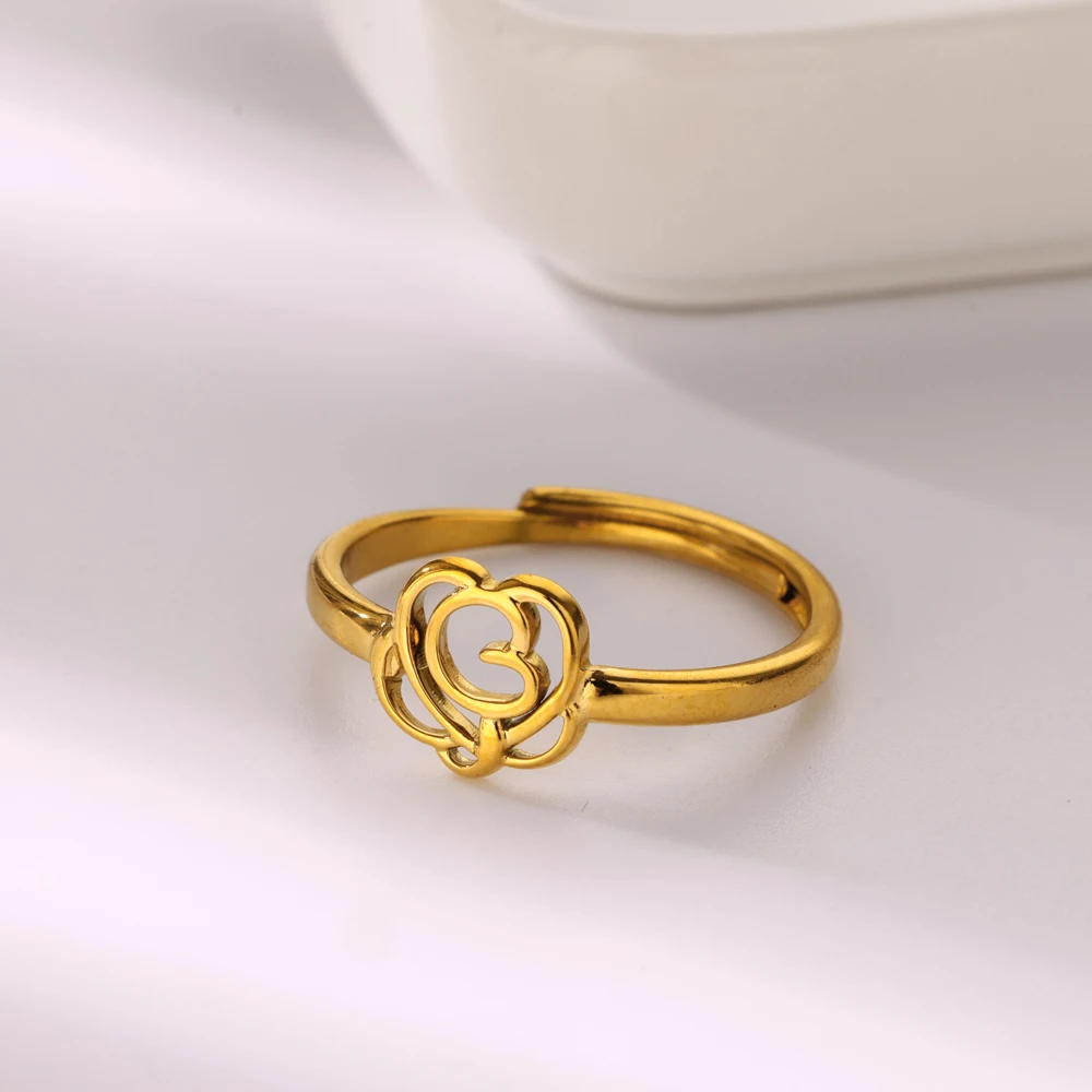 Женские открытые кольца из нержавеющей стали с полым сердцем модные обручальные