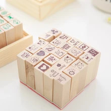 25 Pcs Small Heart Shape Happy Life Wooden Rubber Stamps With Box For Diy Craft Card And Photo Album 