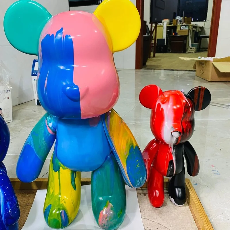 

23cm Fluid Violence Bear Set Handmade Diy Graffiti Bearbrick Statue Manual Parent-child Toy Fluid Painted Violent Bear Sculpture