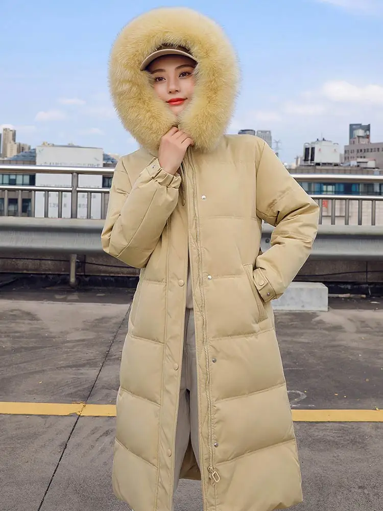 Vielleicht Puffer Jacket Winter Coat Women 2022 New Thicken Warm Parkas Elegant Ladies Fur Hooded Down Cotton Outwear With Belt