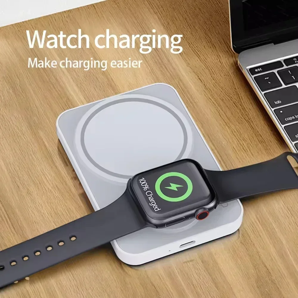 Магнитный беспроводной внешний аккумулятор 3 в 1 Macsafe Power Bank для iphone Airpods Pro Apple Watch